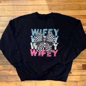 Gildan Black Crew Neck Sweater with Multicolor Wifey Design